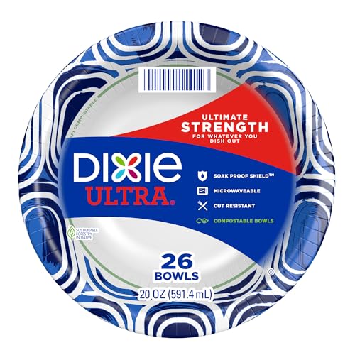 Dixie Ultra, Large Paper Bowls, 20 Oz, 26 Count, Microwave Safe, Compostable, Disposable Bowls Great For Breakfast, Lunch, And Dinner Meals