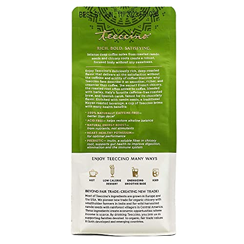 Teeccino French Roast Chicory Coffee Alternative - Ground Herbal Coffee That’s Prebiotic, Caffeine-Free & Acid Free, Dark Roast, 11 Ounce (Pack of 3)