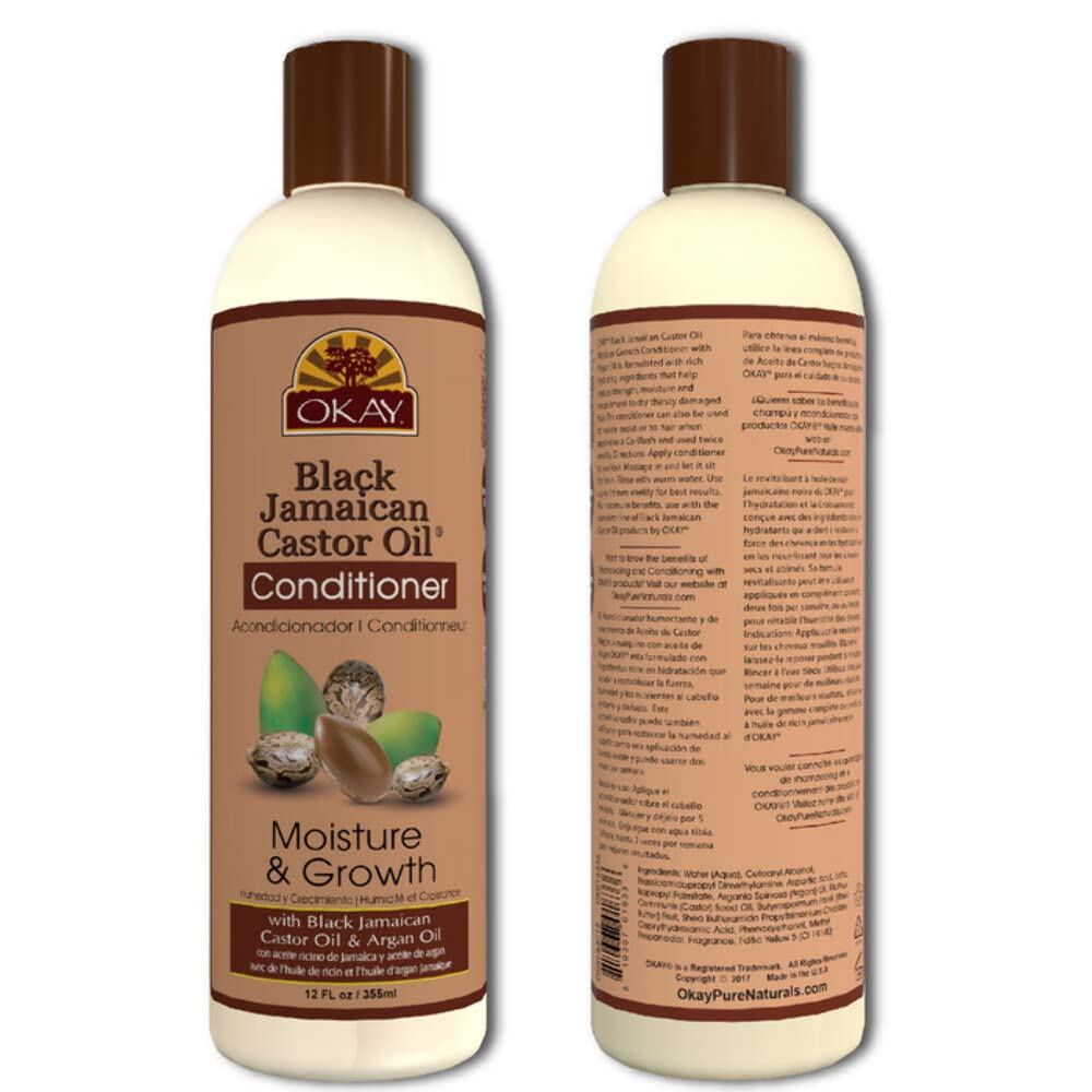 OKAY | Black Jamaican Castor Oil Conditioner | For All Hair Types & Textures | Revive - Moisturize - Grow Healthy Hair | with Argan Oil & Shea Butter | Free Of Parabens, Silicones, Sulfates , PALE YELLOW , 12 Oz