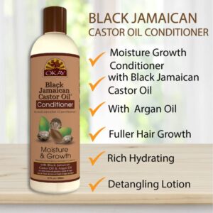 OKAY | Black Jamaican Castor Oil Conditioner | For All Hair Types & Textures | Revive - Moisturize - Grow Healthy Hair | with Argan Oil & Shea Butter | Free Of Parabens, Silicones, Sulfates , PALE YELLOW , 12 Oz