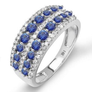 dazzlingrock collection 14k round blue sapphire and white diamond women anniversary wedding band ring, white gold, size 6