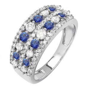 Dazzlingrock Collection 14K Round Blue Sapphire And White Diamond Women Anniversary Wedding Band Ring, White Gold, Size 9