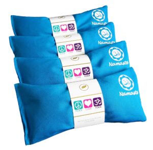 happy wraps namaste lavender yoga eye pillows - hot cold aromatherapy for stress, meditation, spa, relaxation gifts - set of 4 - turquoise cotton