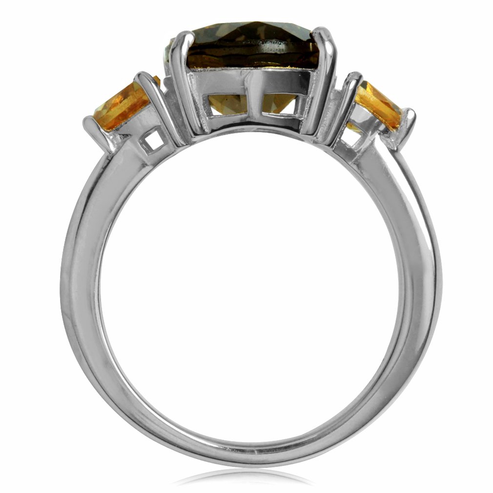 Silvershake 4.04ct. Natural Smoky Quartz and Citrine 925 Sterling Silver Cocktail Ring Size 8