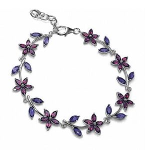 silvershake natural rhodolite garnet and iolite gold plated 925 sterling silver flower leaf 7 to 8 inch adjustable bracelet