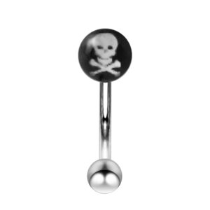 curved barbells pirate skull logo surgical steel eyebrow ring