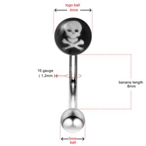 Curved Barbells Pirate Skull Logo Surgical Steel Eyebrow Ring