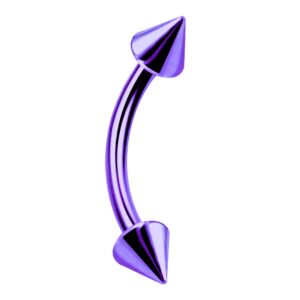 Curved Barbells 16Gx3/8(1.2x10MM) Purple NEON Anodized Over 316L Surgical Steel with 3MM Cone Eyebrow Jewelry