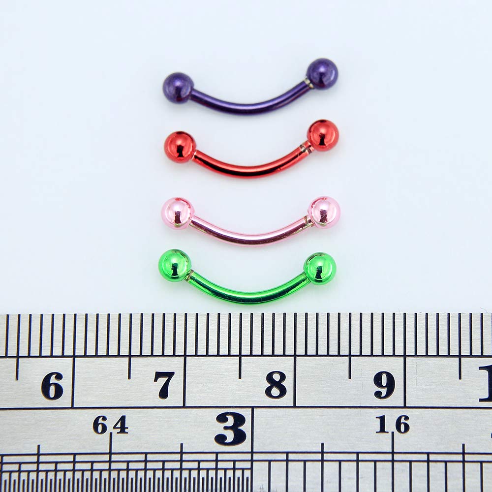 Curved Barbells 16Gx3/8(1.2x10MM) Purple NEON Anodized Over 316L Surgical Steel with 3MM Cone Eyebrow Jewelry