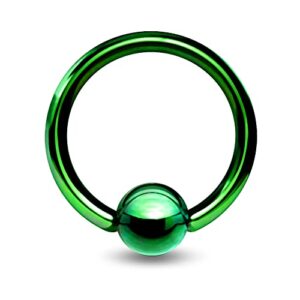 Curved Barbells Titanium G23 Grade Green Anodized 14Gx3/8(1.6x10MM) Captive Bead Ring-BCR with 4MM Ball