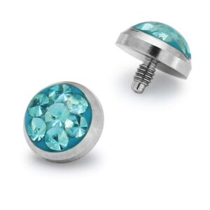 Aquamarine Crystal stone Surgical Steel Dermal Anchor Tops Body jewelry