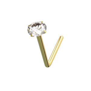 1.5mm round cz gemstne 22 gauge 9k solid yellow gold l-shaped jeweled nose stud piercing jewelry