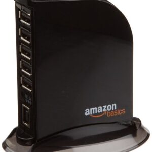 Amazon Basics 7 Port USB 2.0 Hub Tower with 5V/4A Power Adapter, Black