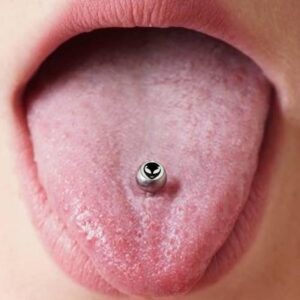 White ALIEN Logo Tongue Ring. 14Gx5/8(1.6x16mm) 316L Surgical Steel Barbell with 6/6mm Ball Tongue Piericng jewelry. Price per 1 Piece only.