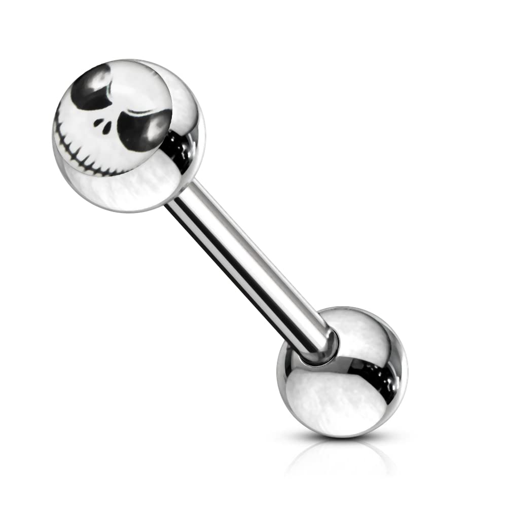 Mr.Jack Logo Tongue Ring. 14Gx7/8(1.6x22mm) 316L Surgical Steel Barbell with 6/6mm Ball Tongue Piericng jewelry. Price per 1 Piece only.