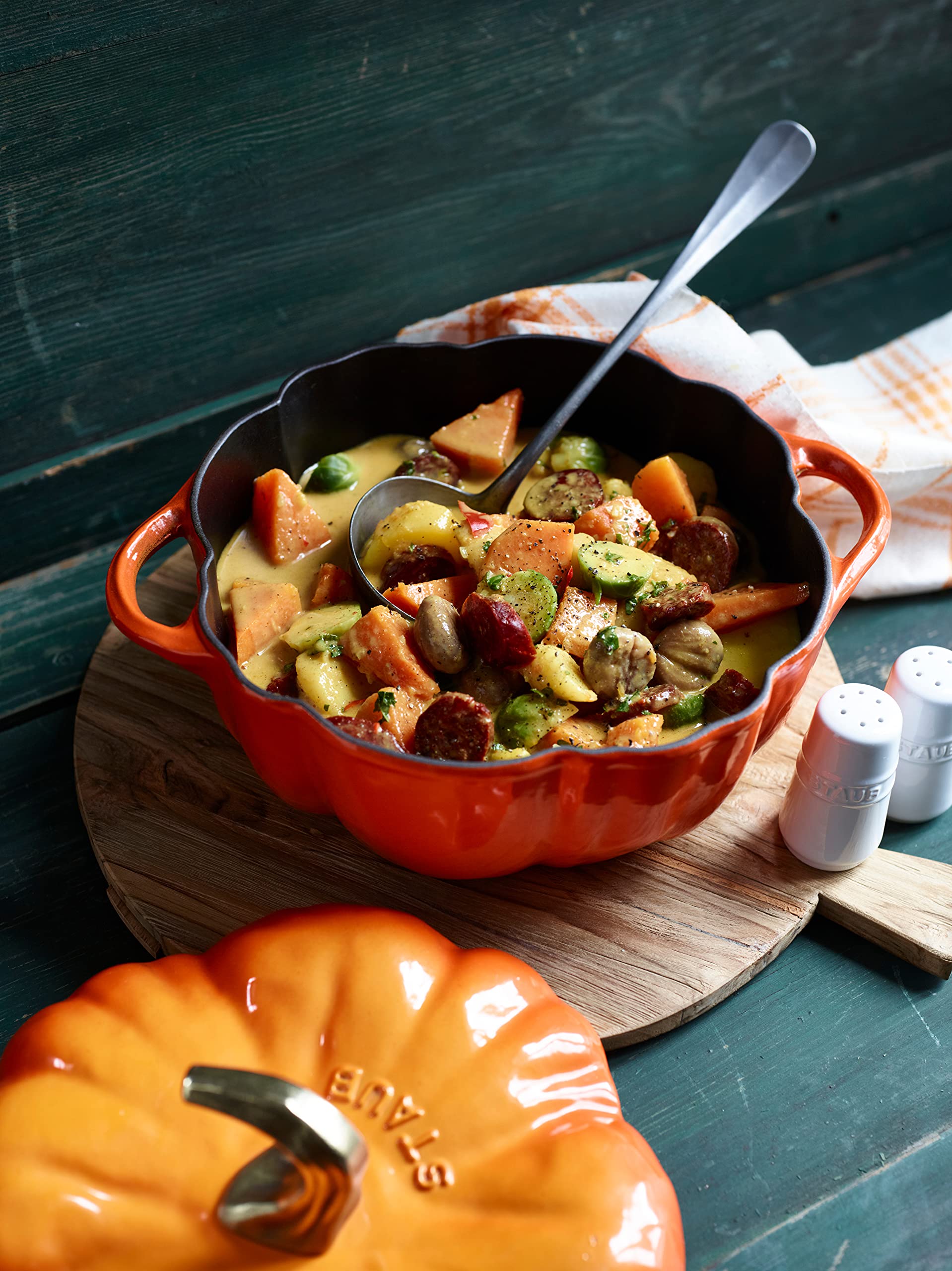 STAUB Cast Iron 3.5 Qt Pumpkin Dutch Oven, Cocotte, Burnt Orange, Made in France