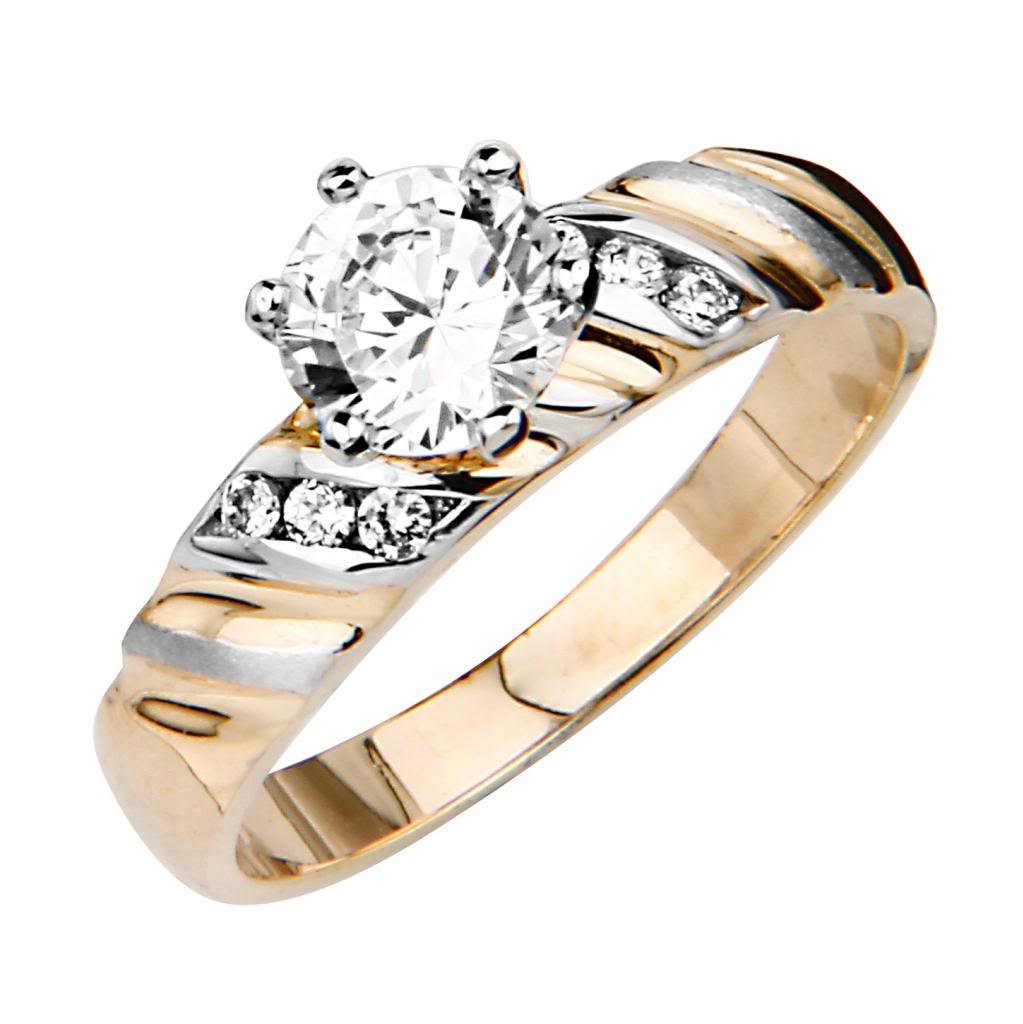 14k Two Tone Gold Engagement Ring and Wedding Band 2 Piece Set - Size 8