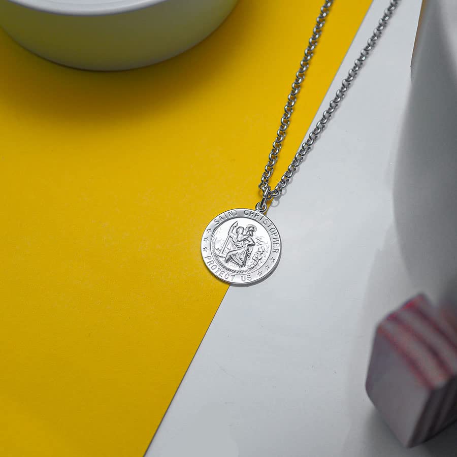 PicturesOnGold.com Saint Christopher Religious Medal - Solid Sterling Silver, 3/4 Inch Size of a Nickel