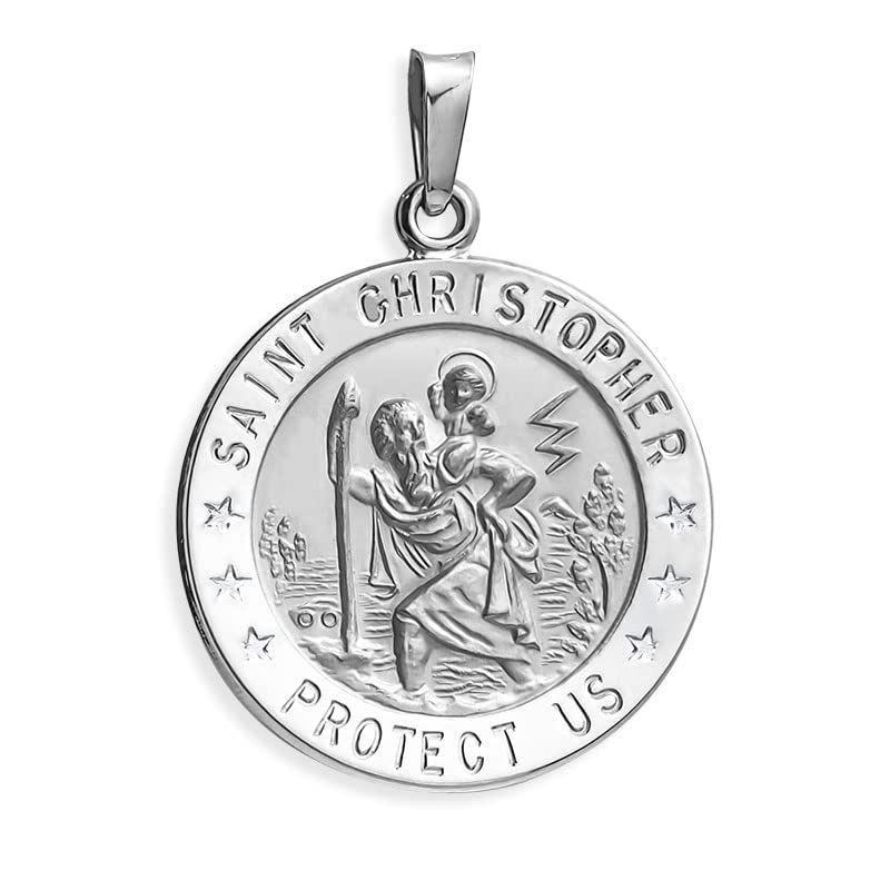 PicturesOnGold.com Saint Christopher Religious Medal - Solid Sterling Silver, 3/4 Inch Size of a Nickel