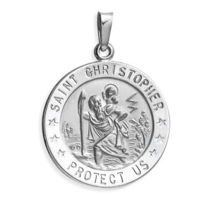 picturesongold.com saint christopher religious medal - solid sterling silver, 3/4 inch size of a nickel