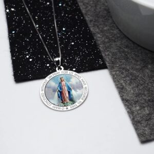 PicturesOnGold.com Sterling Silver Virgin Mary Catholic Round Miraculous Medal Necklace Pendant for Women (Sterling Silver, Round, 3/4 Inch X 3/4 Inch)