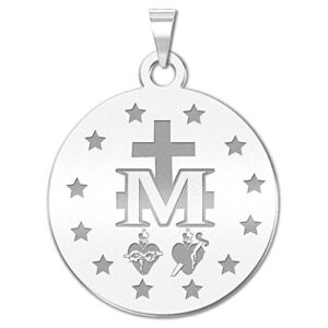 PicturesOnGold.com Sterling Silver Virgin Mary Catholic Round Miraculous Medal Necklace Pendant for Women (Sterling Silver, Round, 3/4 Inch X 3/4 Inch)