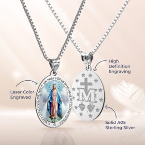 PicturesOnGold.com Sterling Silver Virgin Mary Catholic Round Miraculous Medal Necklace Pendant for Women (Sterling Silver, Round, 3/4 Inch X 3/4 Inch)