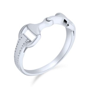 Personalize Cowgirl Equestrian Lover Double Horse Snaffle Bit Band Ring Western Jewelry For Women Teen .925 Sterling Silver Customizable