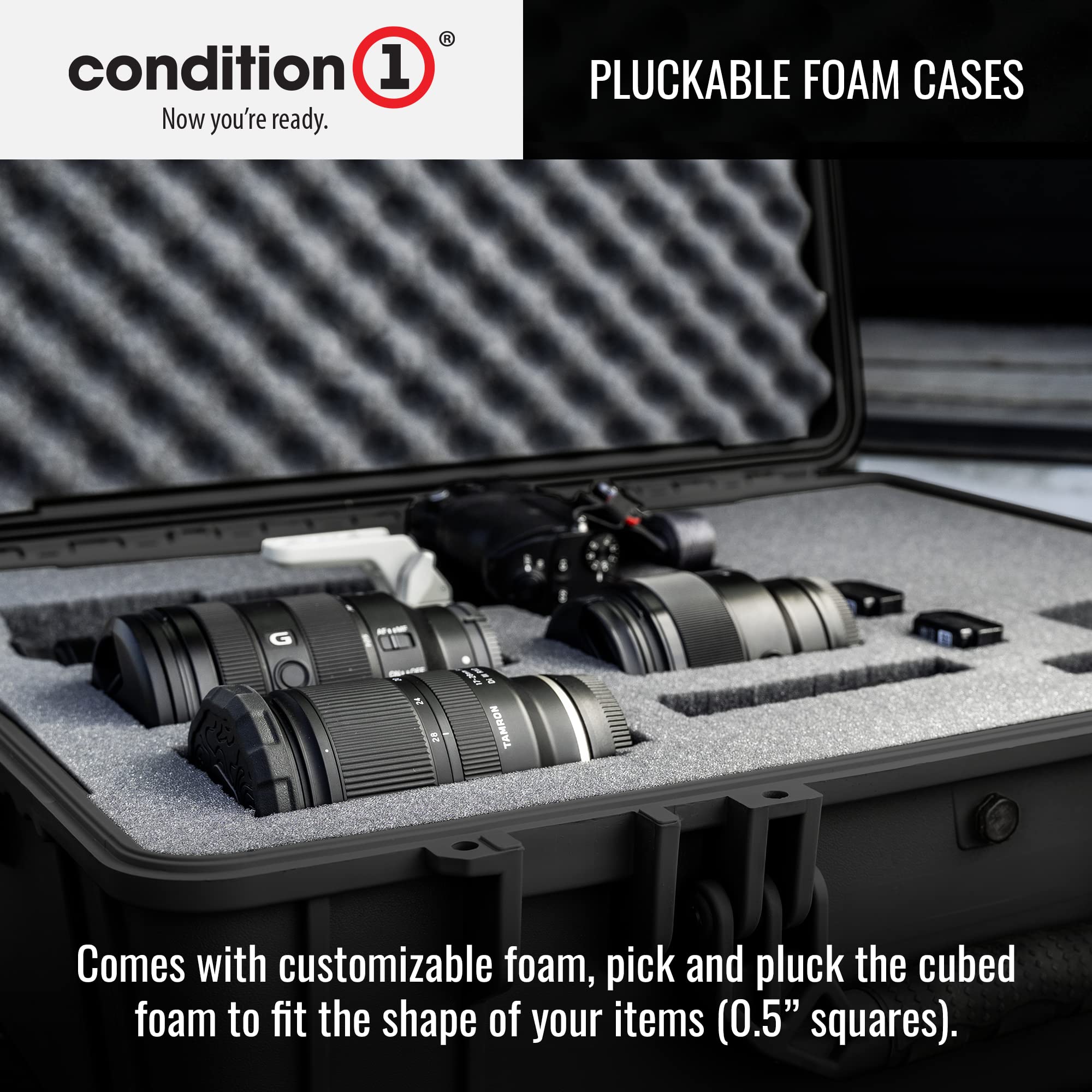 Condition 1 20" Large Hard Case Lockable Storage Box, Waterproof Tough Plastic Case Protective Luggage for Camera, Tactical Gear, Made in USA, 227, 19.75"x15.75"x7.5" Black