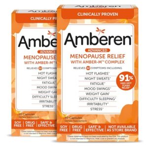 Amberen: Safe Multi-Symptom Menopause Relief. Clinically Shown to Relieve 12 Menopause Symptoms: Hot Flashes, Night Sweats, Mood Swings, Low Energy and More. 2 Month Supply