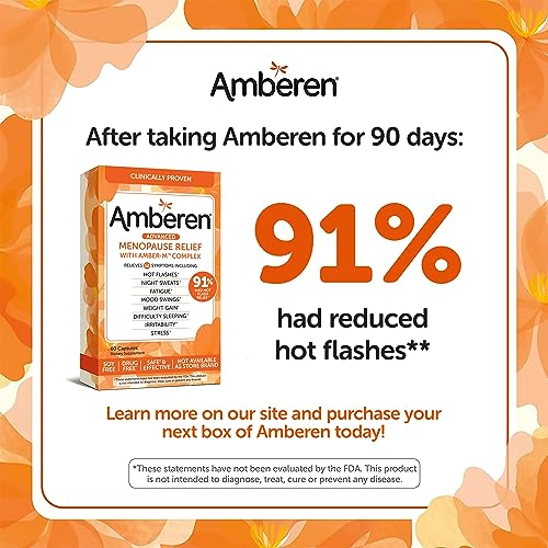 Amberen: Safe Multi-Symptom Menopause Relief. Clinically Shown to Relieve 12 Menopause Symptoms: Hot Flashes, Night Sweats, Mood Swings, Low Energy and More. 2 Month Supply