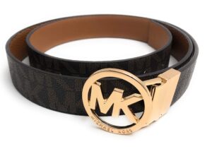 michael kors mk signature monogram belt and buckle reversible, chocolate, medium