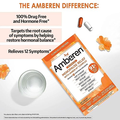 Amberen: Safe Multi-Symptom Menopause Relief. Clinically Shown to Relieve 12 Menopause Symptoms: Hot Flashes, Night Sweats, Mood Swings, Low Energy and More. 2 Month Supply