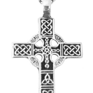 Trilogy Jewelry Pewter Celtic Cross with Triquetra Knot High Polish Pendant on 3mm Cable Link Chain