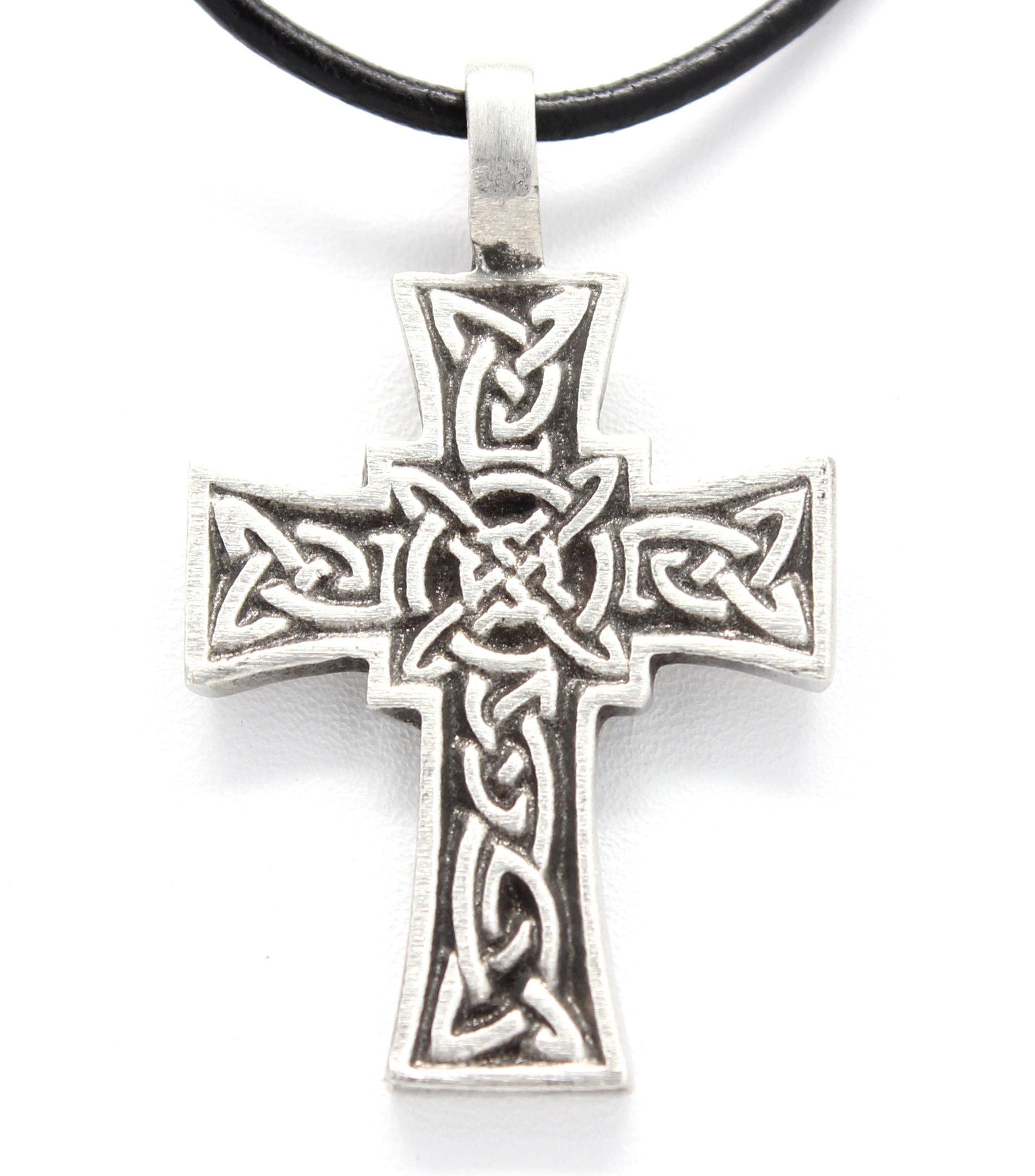 Trilogy Jewelry Pewter Celtic Cross with Irish Knot Design Pendant, Black Necklace Cord with Clasp