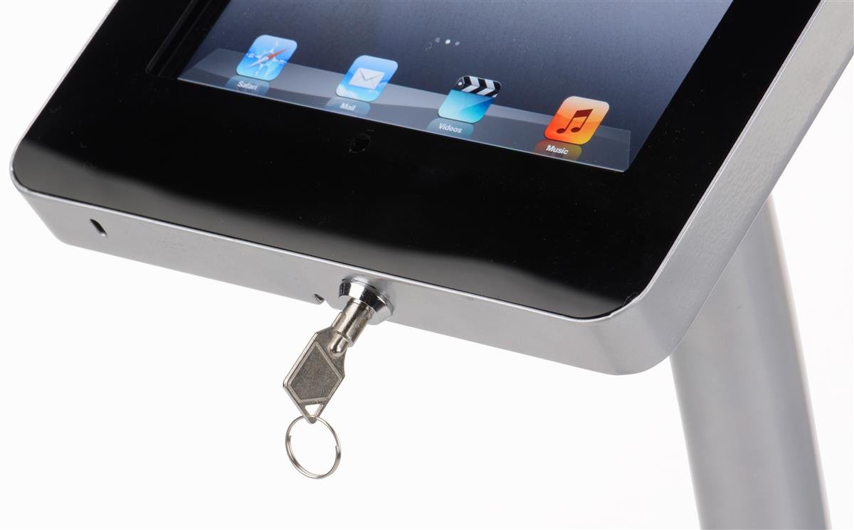 iPad Kiosk Display Stand for Floor, Curved Post, Rotating and Tilting, Locking Enclosure - iPad 2, 3, 4 and Air, Hidden Home Button