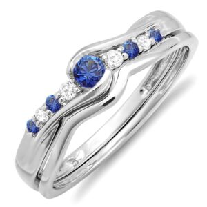 dazzlingrock collection 10k blue sapphire and white diamond women bridal engagement wedding ring band set, white gold, size 6.5