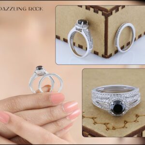 Dazzlingrock Collection 1.25 Carat (Ctw) Round Black & White Diamond Halo Split Shank Wedding Ring Set for Women in 14K White Gold, Size 8