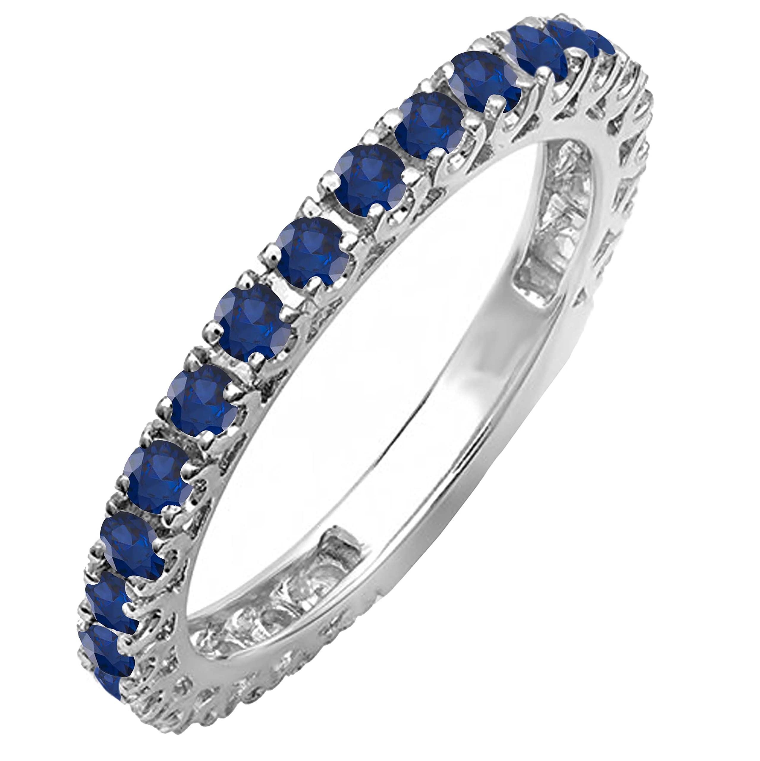 Dazzlingrock Collection 0.90 Carat (Ctw) Round Blue Sapphire Vintage Eternity Infiniteness Stackable Wedding Band for Women in 14K White Gold, Size 5.5