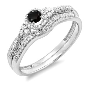 dazzlingrock collection 0.33 carat (ctw) 14k round black and white diamond women halo style bridal engagement ring matching band set 1/3 ct, white gold, size 7