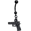 Body Candy Black Glitter Gun Dangle Belly Button Ring