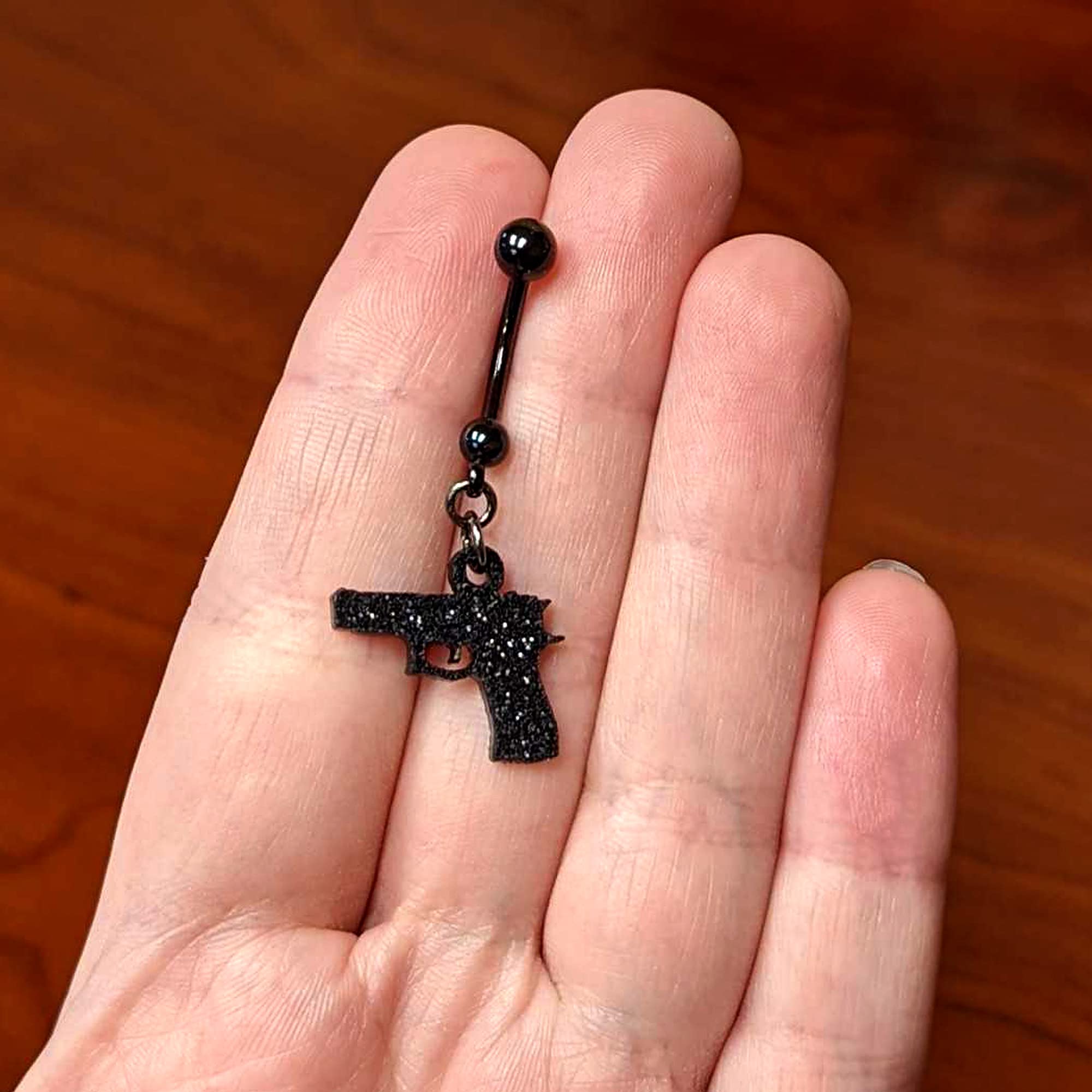 Body Candy Black Glitter Gun Dangle Belly Button Ring