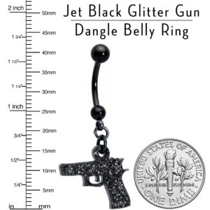 Body Candy Black Glitter Gun Dangle Belly Button Ring