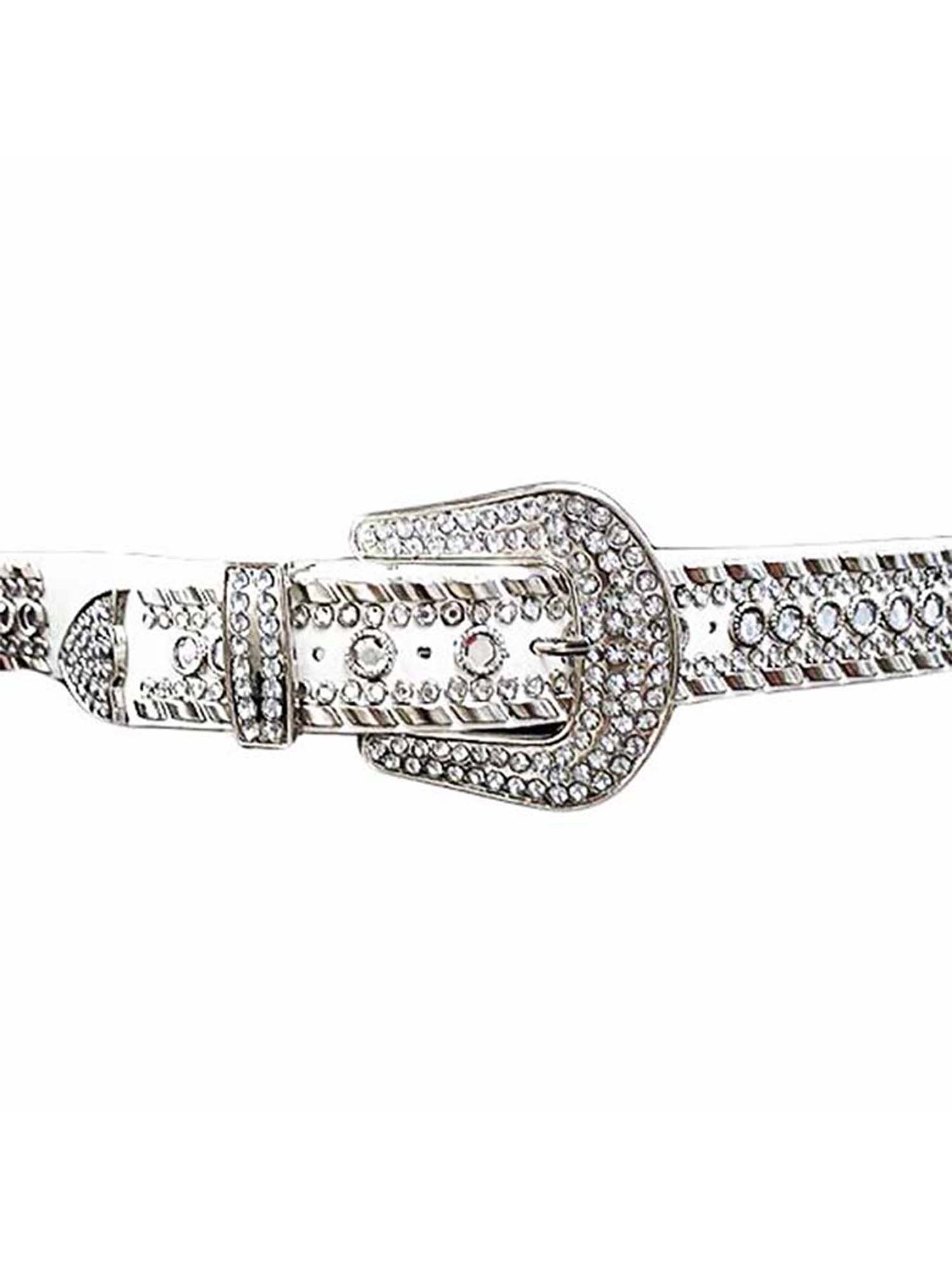 Gorgeous Rhinestone Studded Fancy White Belt Size XX-Large(46-48)