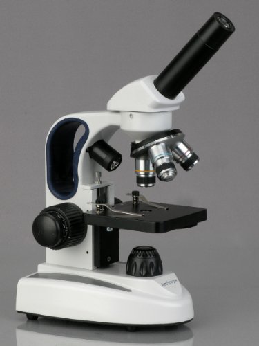 AmScope M158B-2L Cordless Compound Monocular Microscope, WF10x and WF20x Eyepieces, 40x-800x Magnification, Upper and Lower LED Illumination with Rheostat, Brightfield, Single-Lens Condenser, Coaxial Coarse and Fine Focus, Plain Stage, 110V or Battery-Pow