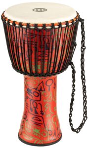 travel djembe hand drum circle instrument, synthetic shell and goat skin head — not made in china — african mali weave rope tuning, 2-year warranty