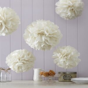 Ginger Ray Tissue Ivory Paper Party Poms Decoration, 5 Pack