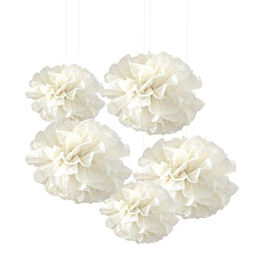 Ginger Ray Tissue Ivory Paper Party Poms Decoration, 5 Pack