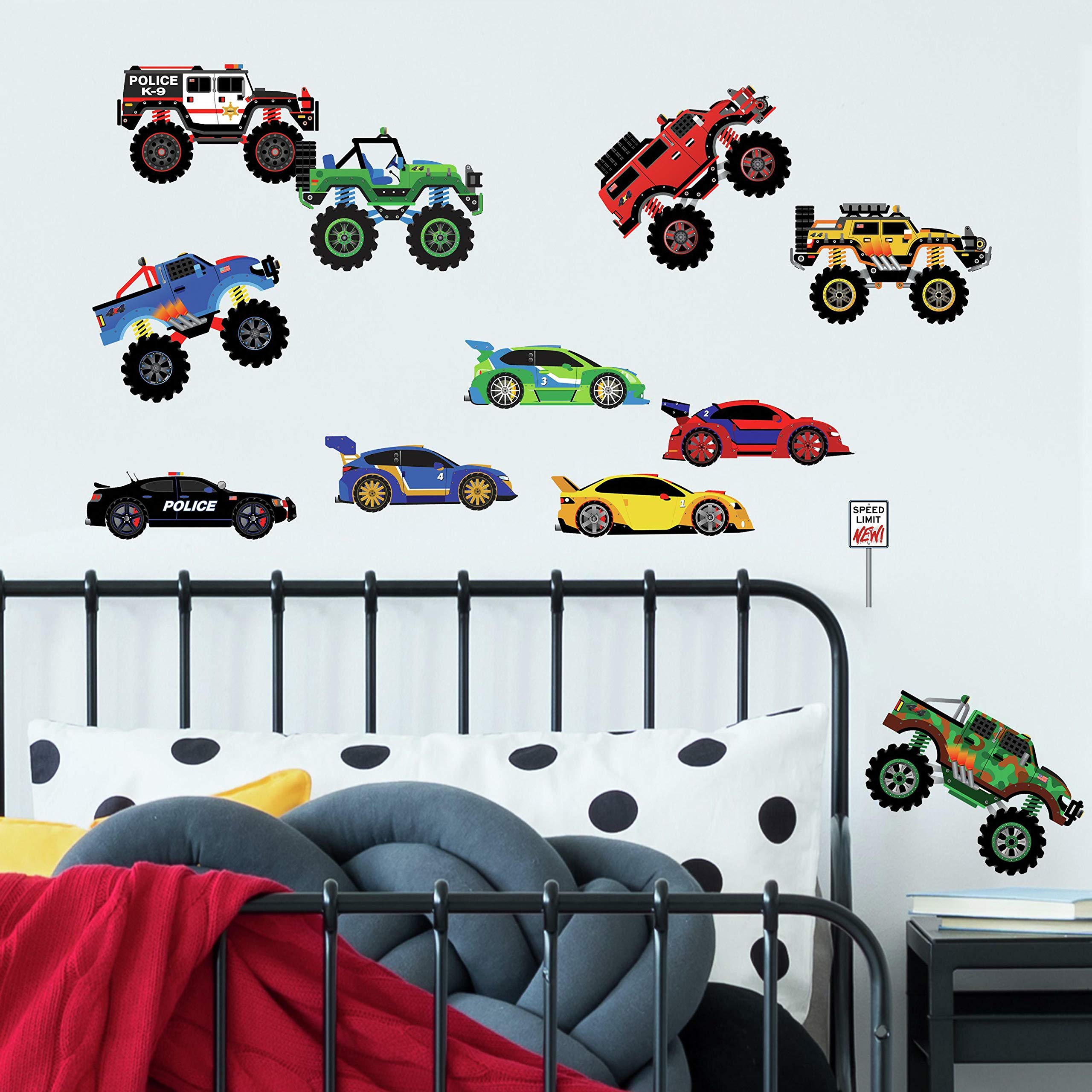 RoomMates SPD0004SCS New Speed Limit - Trucks Peel and Stick Wall Decals, Multicolor 10"x18"