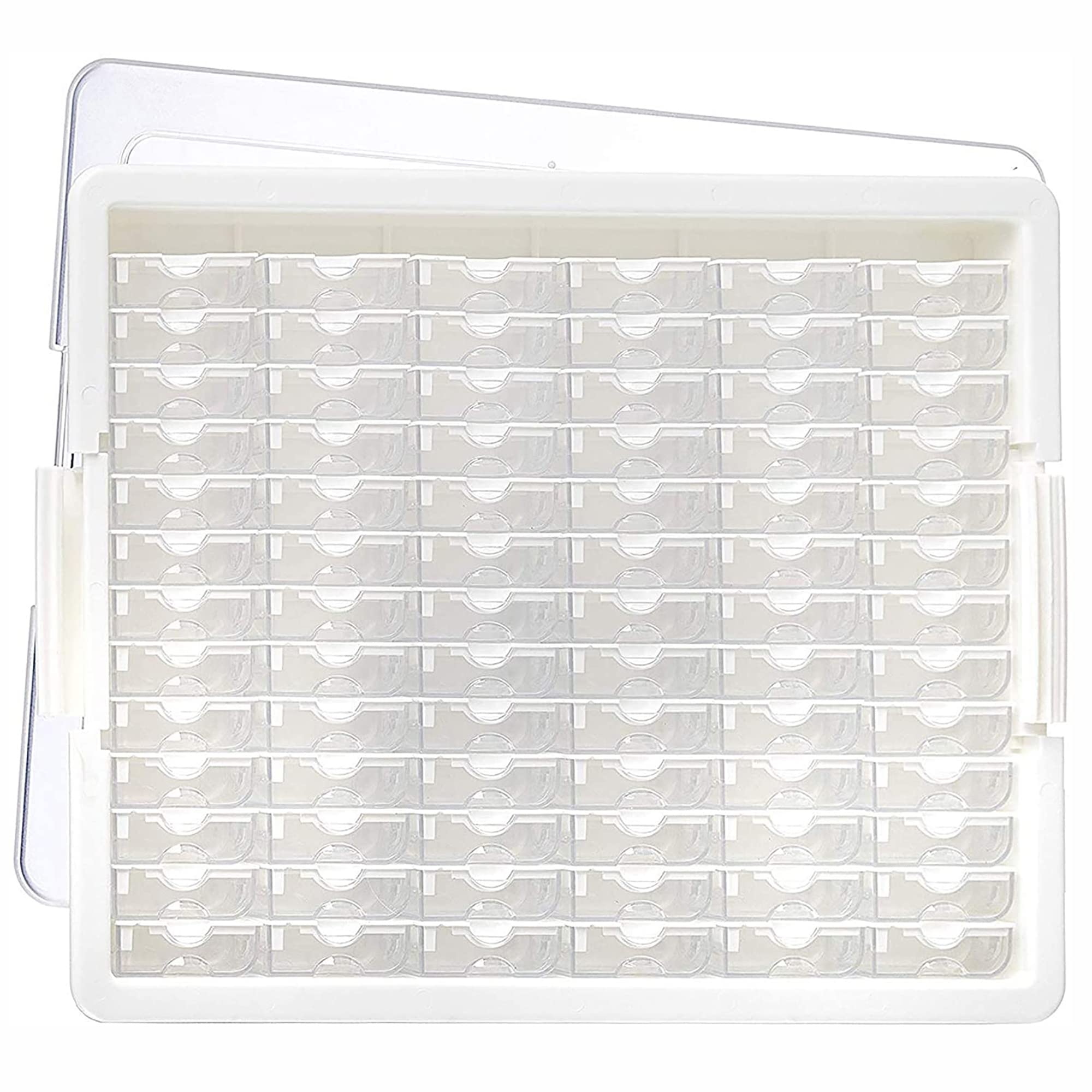 Elizabeth Ward Bead Storage Solutions Plastic Storage Tray and Bead Organizer with 78 Containers of Various Sizes, Tray, and Lid for Beads, Clear